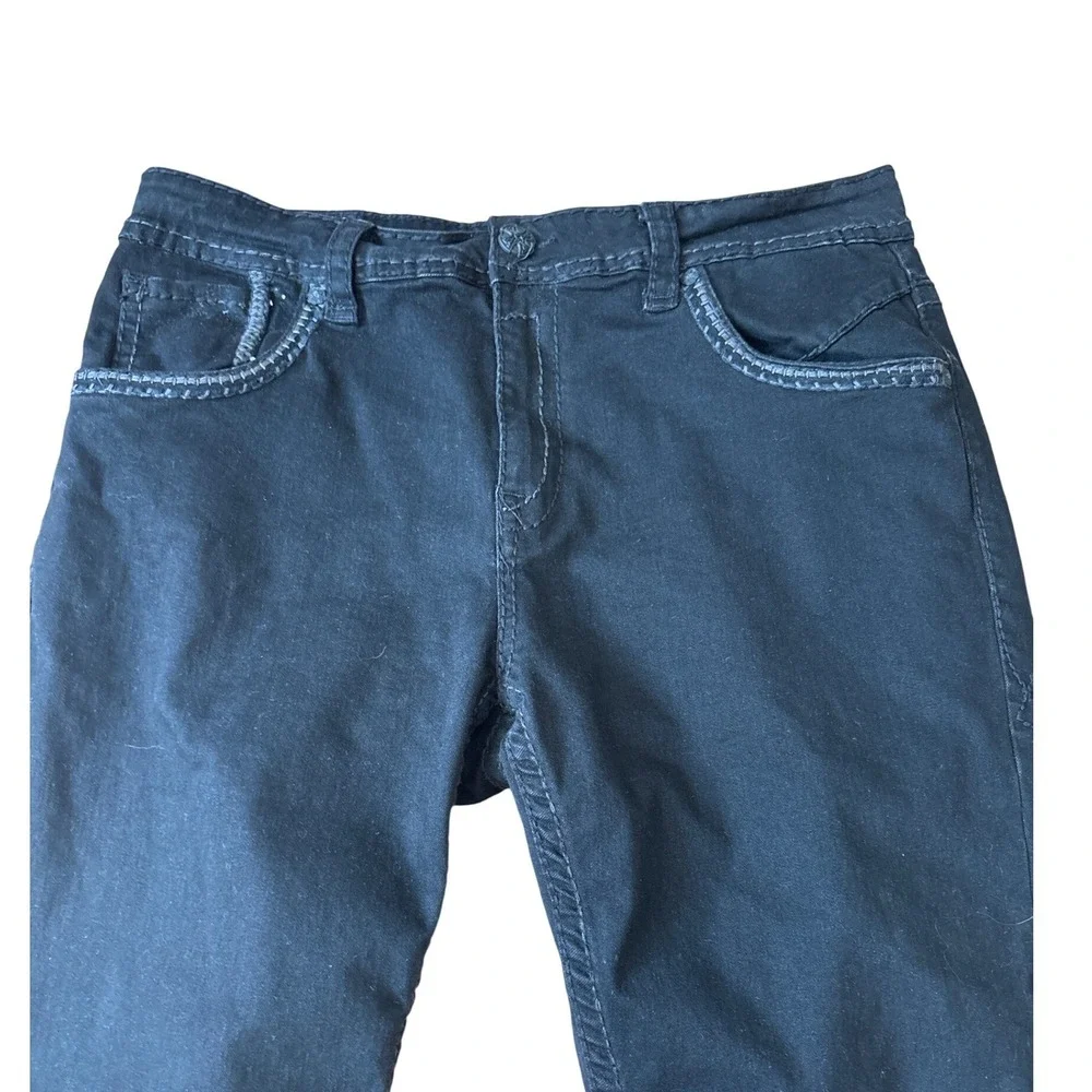 Montero Jeans Mens Black Embroidered Pocket‎ Straight Leg Denim SIZE 38/30